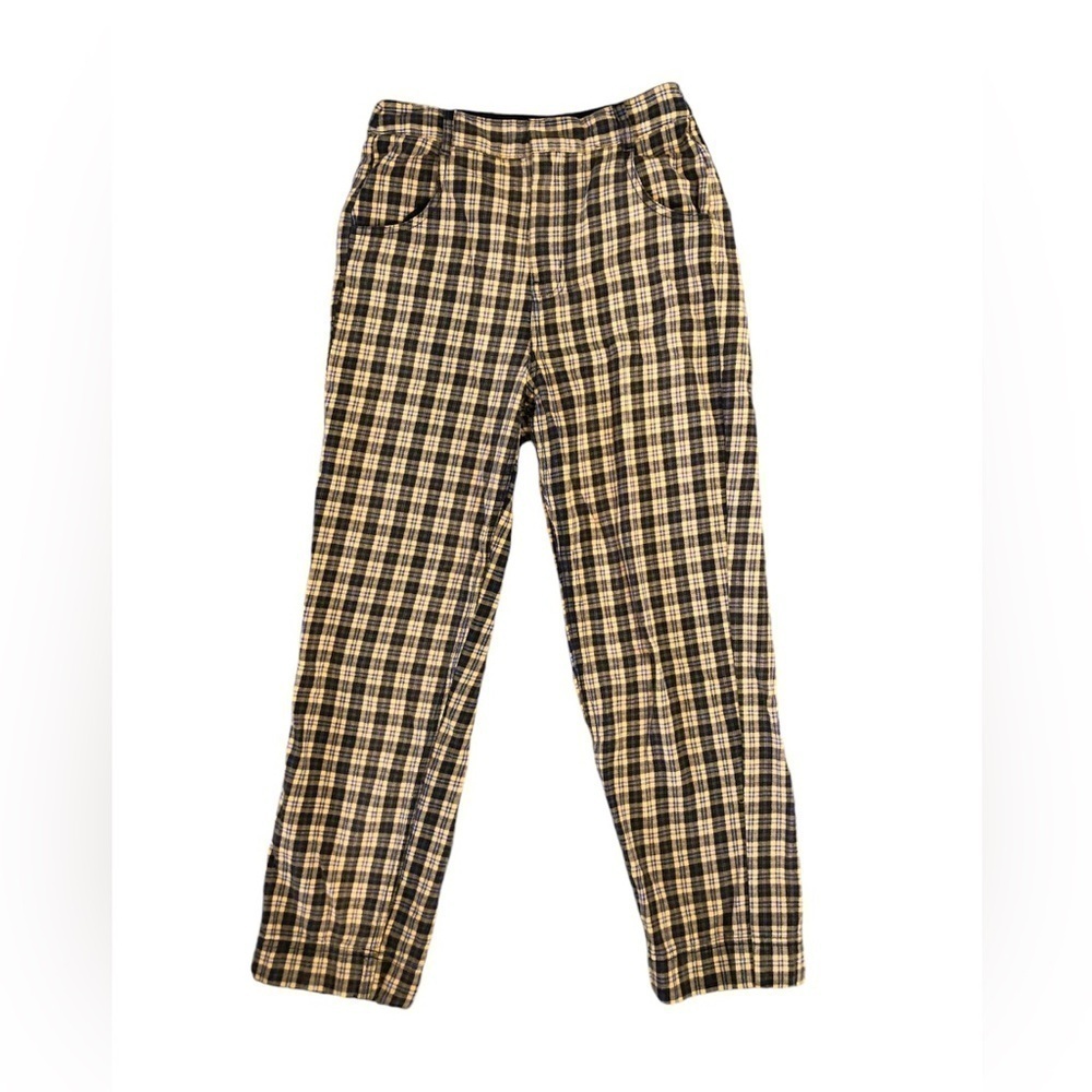 Free People yellow multicolored plaid cropped pants size 0